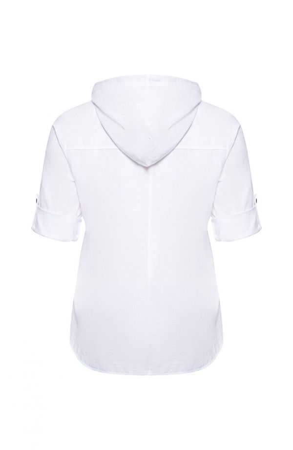 Bluză albă din bumbac cu glugă