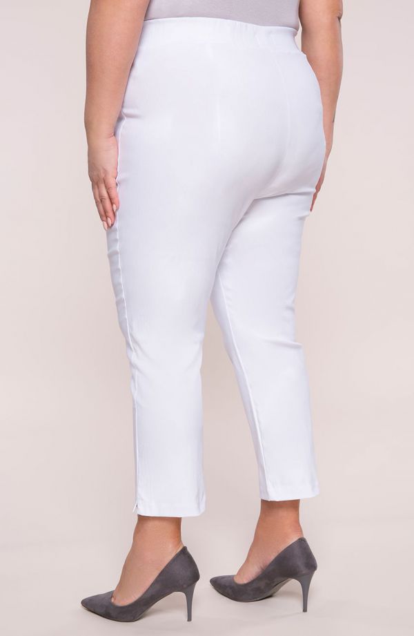 Pantaloni 7/8 albe cu talie înaltă