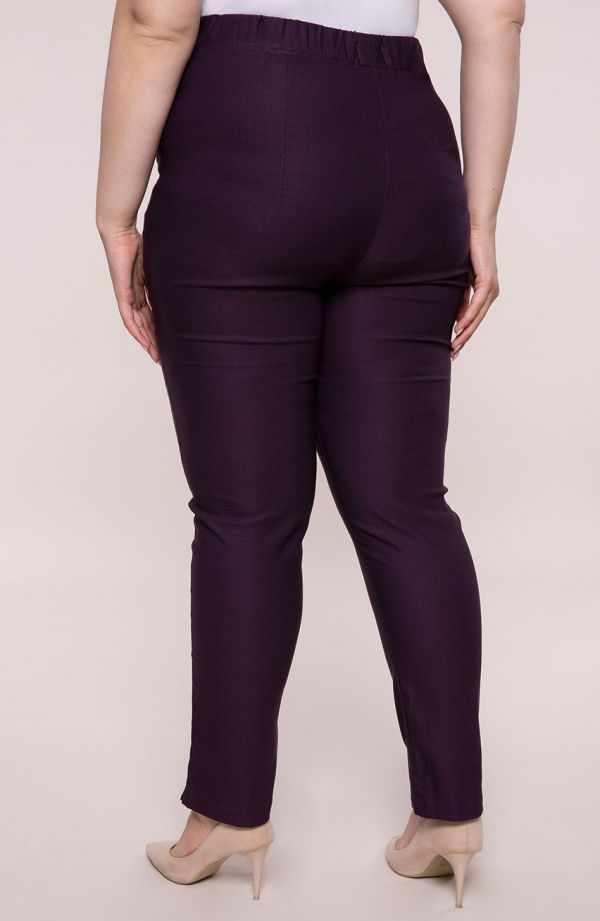 Purpurowe spodnie plus size dla puszystych z bardzo wysokim stanem