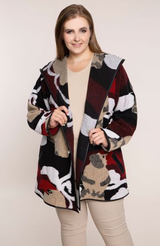 Palton din lână în petice de culoare burgundă cu catarame