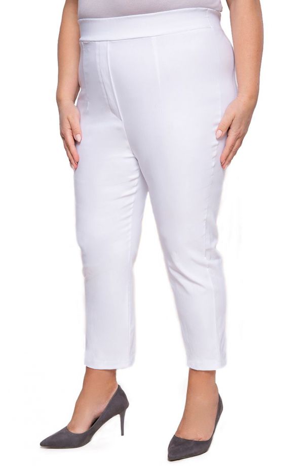 Pantaloni 7/8 albe cu talie înaltă