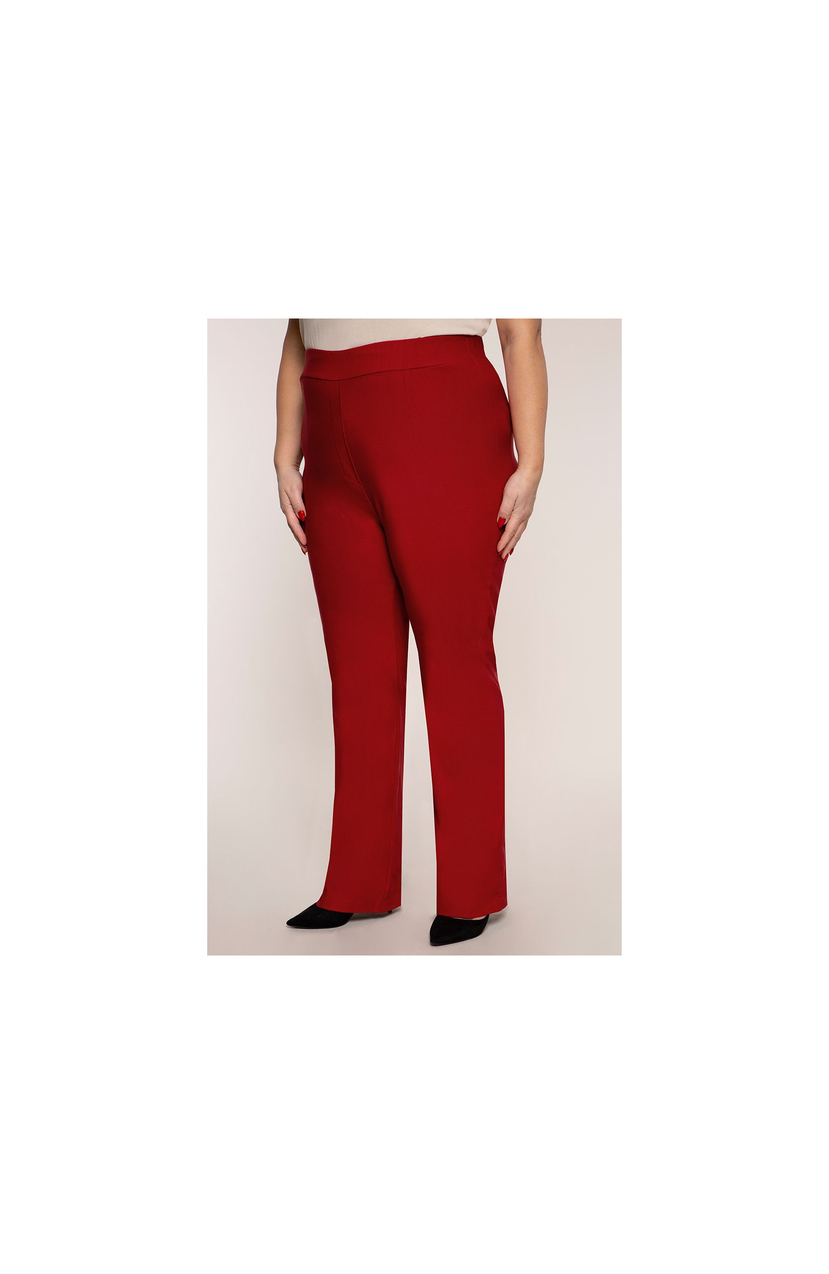 Pantaloni roșii drepți din bumbac cu talie înaltă