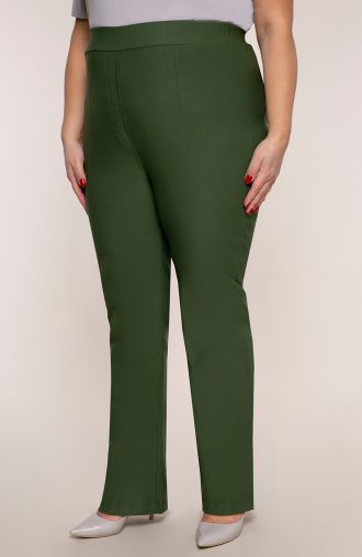 Pantaloni drepți verde măsliniu cu talie înaltă