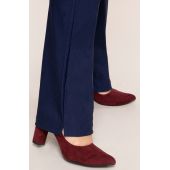 Pantaloni bleumarin drepți din bumbac cu talie înaltă