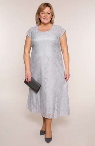 Rochie lungă din dantelă de culoare argintie
