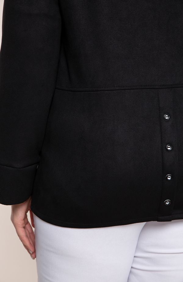 Jachetă cu glugă din piele de căprioară neagră