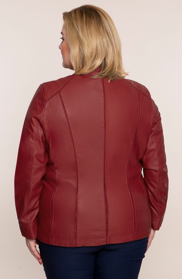 Jachetă bordo din piele cu inserții din plasă