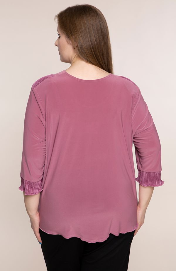Różowa wizytowa bluzka z plisowaniem - odzież plus size