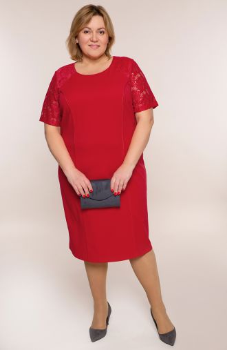 Rochie roșie cu mâneci din dantelă