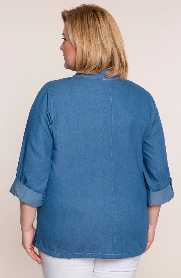 Bawełniana bluzka z sznurem przy dekolcie - ubrania plus size
