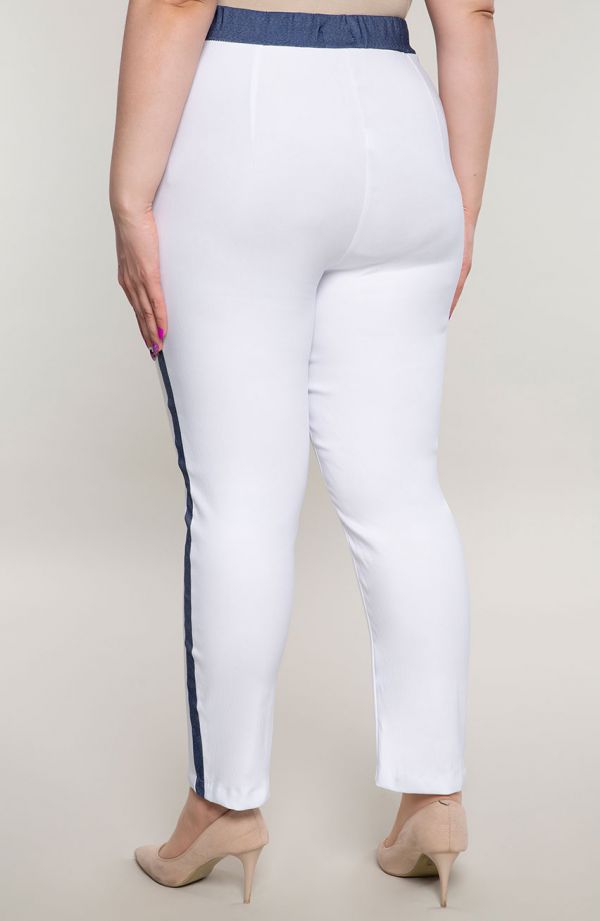 Pantaloni albi cu dungi din denim