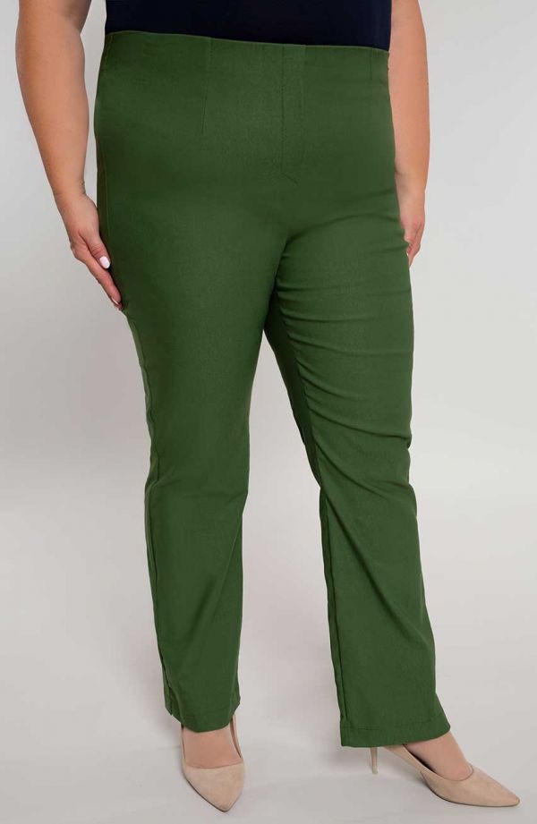 Pantaloni drepți mai lungi, de culoare verde-oliv
