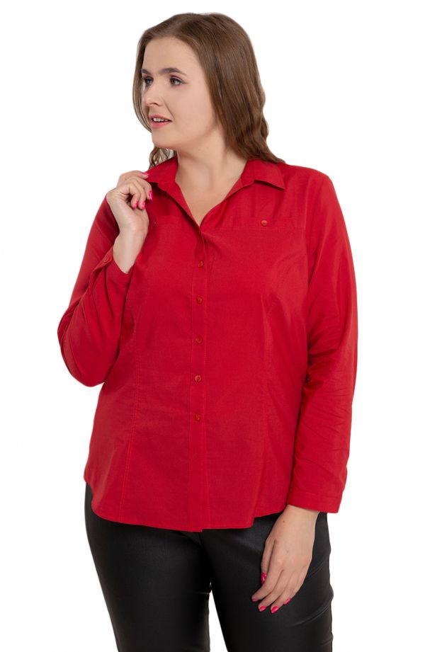 Bluzki damskie duże rozmiary - klasyczna czerwona koszula dekolt V