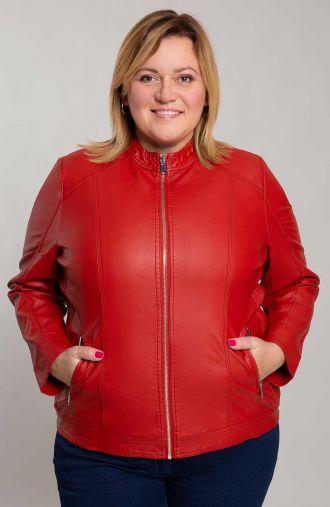 Jachetă roșie din piele eco cu guler ridicat